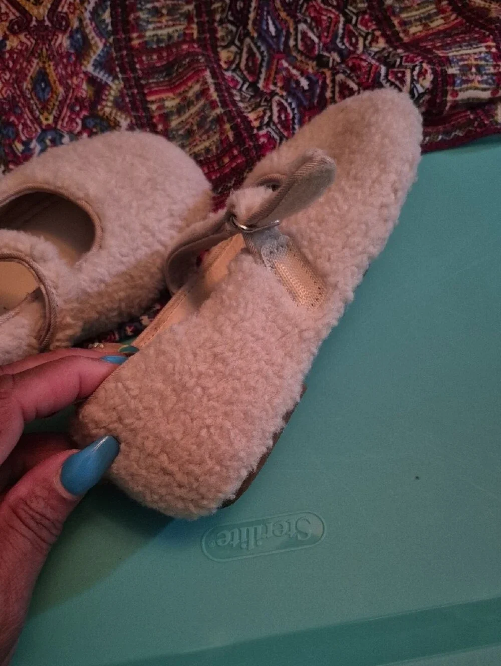 Zara Plush Mary Jane Slippers in Light Beige